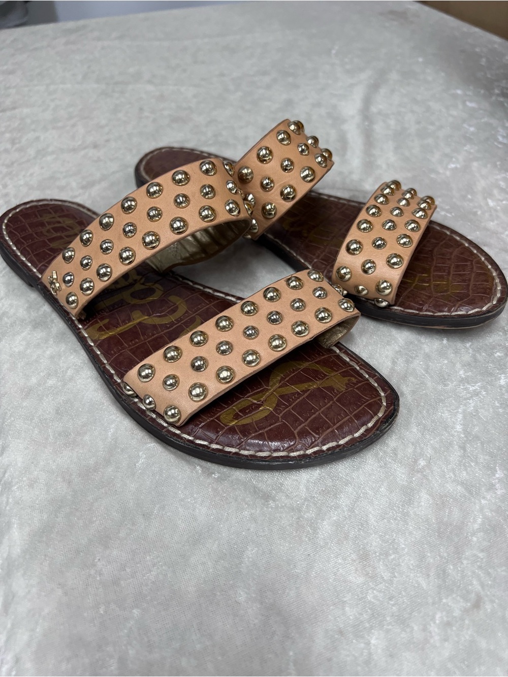 Sam Edelman Studded Double-Strap Slide leather Sandals 8.5 Gianetta